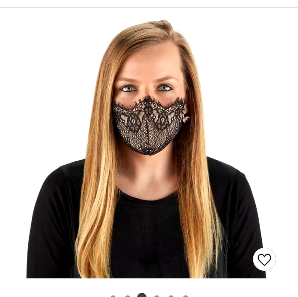 Dressy Lace Face 😷 Mask. Black/Nude. Adjustable ear loops, space for filter.